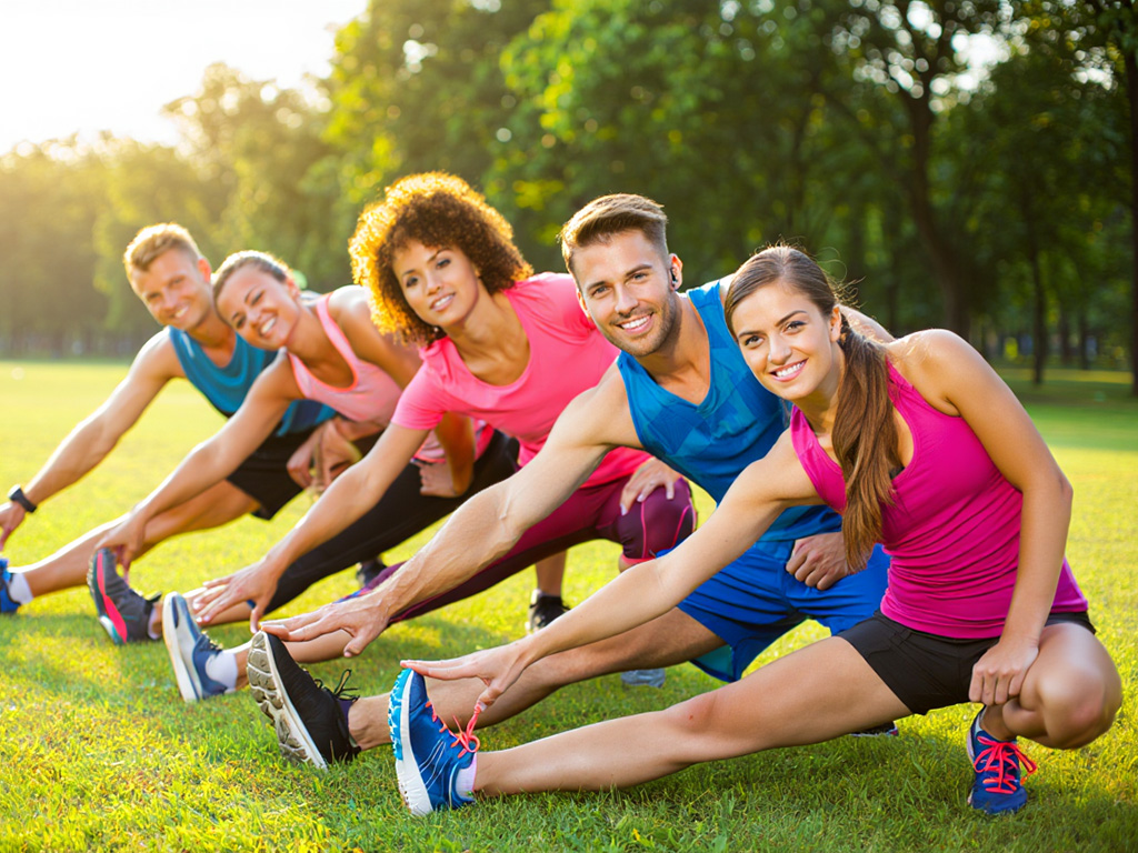 Hardlopers stretchen samen