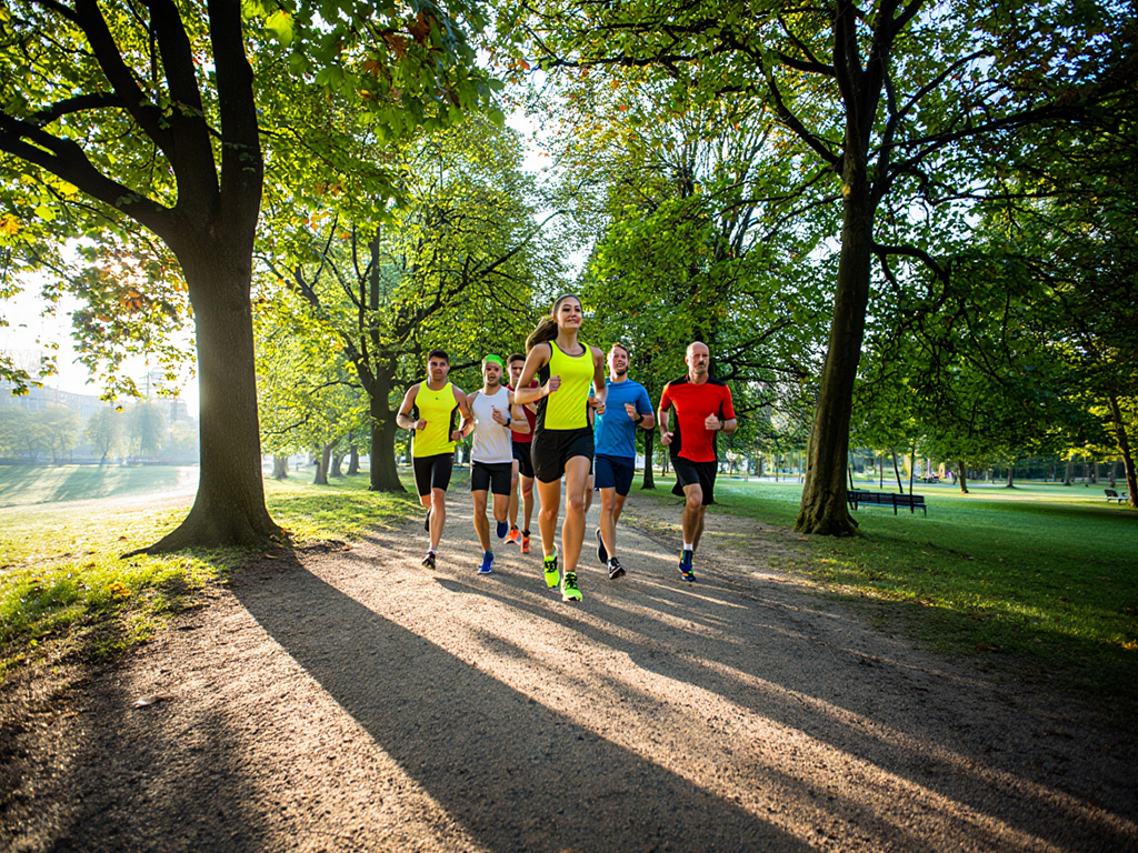 Hardloopgroep bij zonsopgang in het park